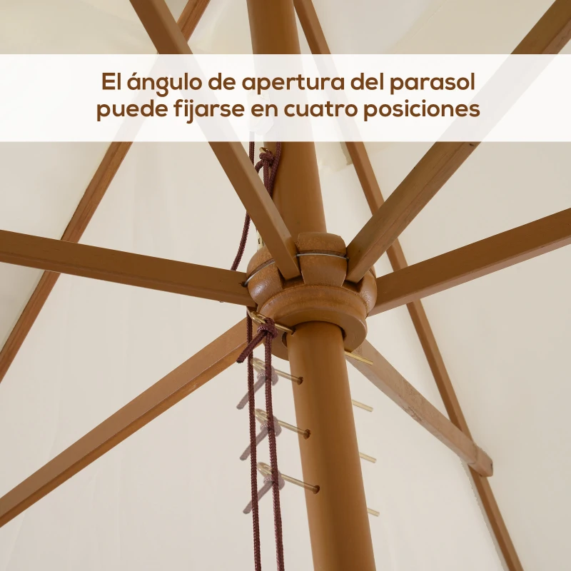 Outsunny Chapéu de Sol de Jardim com Sistema de Poleia Teto Ventilado e Mastro de Madeira para Exterior 2,95x2x2,55m Branco