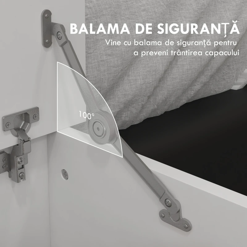 HOMCOM Bancă de Depozitare cu Balamale de Siguranță și Capac, 80x40x40 cm, Alb