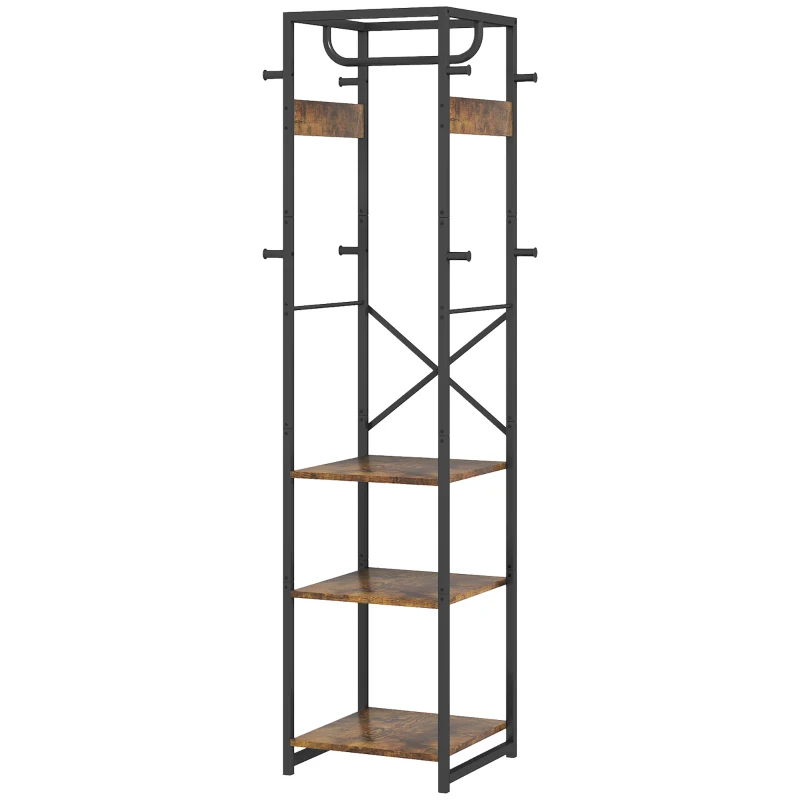 HOMCOM Multi-Storage Clothes Rack - Brown/Black