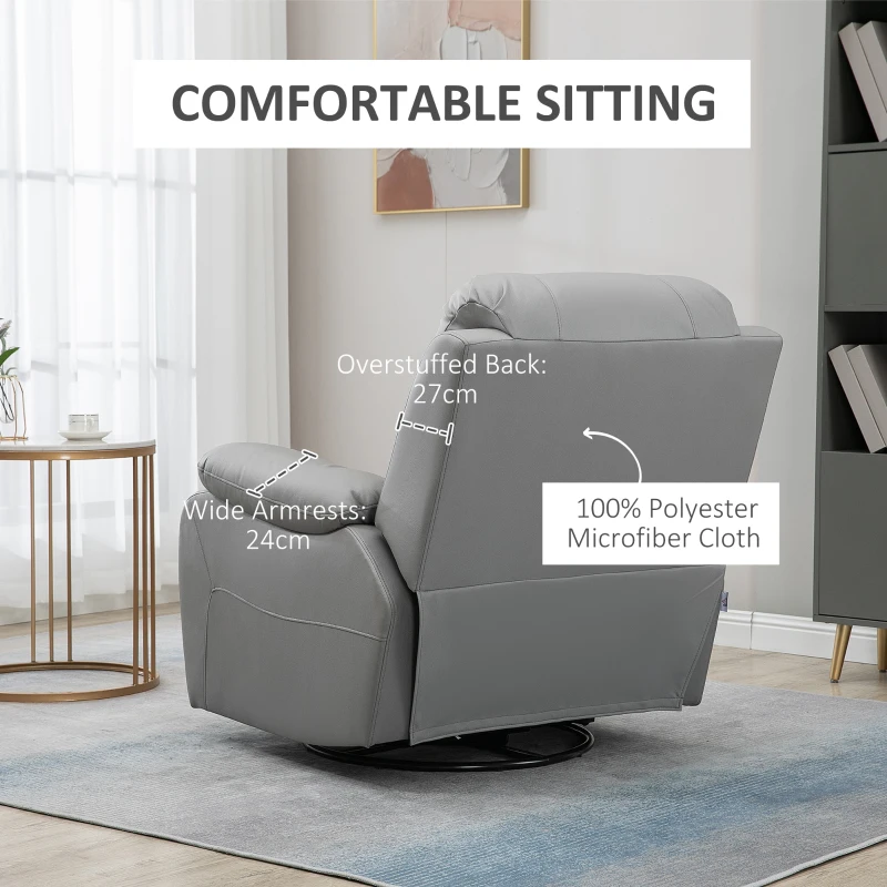 HOMCOM Fotel relaksacyjny, Fotel do leżenia, odchylane oparcie, obrotowy, funkcja kołysania, z podnóżkiem, stalowy, szary, 93 x 100 x 98Wcm