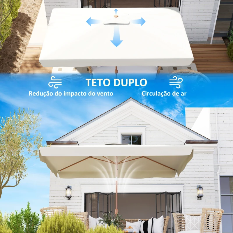 Outsunny Chapéu de Sol de Jardim 300x200 cm com Ângulo Ajustável Mastro de Alumínio Manivela e Proteção UV 50+ Creme