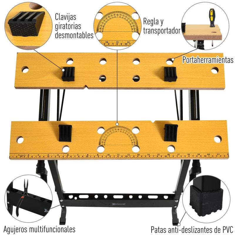 DURHAND Bancada de Trabalho Dobrável Cavalete de Corte de Madeira com Estacas Móveis