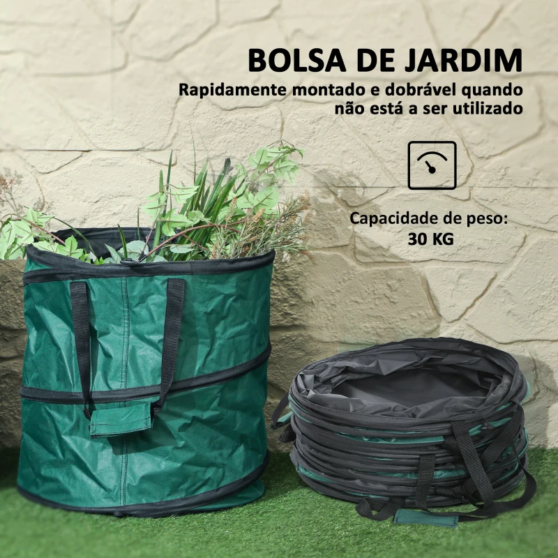 Outsunny Conjunto de 4 Sacos para Resíduos de Jardim 86L com Pegas Tampa com Fecho e Desenho Pop-Up Dobráveis e Reutilizáveis Ø47x50 cm Verde