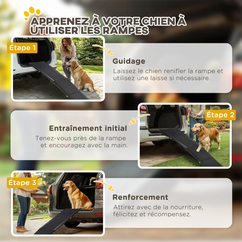 PawHut Rampe pliable pour chiens en alliage d'aluminium, avec surface antidérapante, facile à transporter, 158x43,5x2,5cm, noir