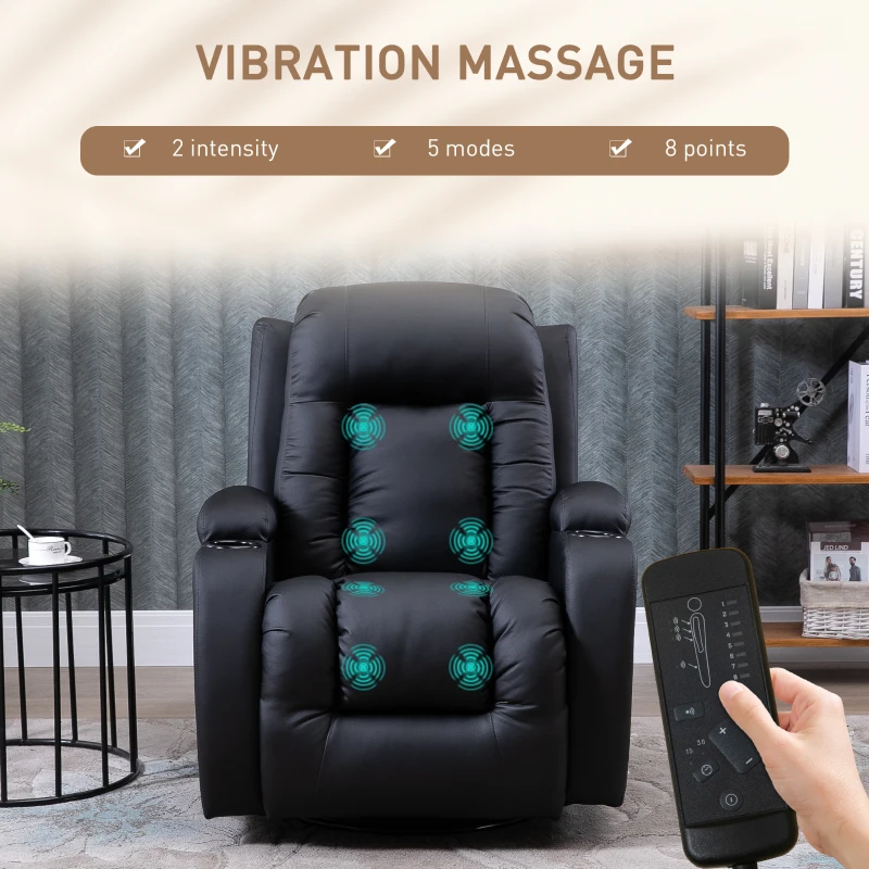 HOMCOM Fotel masujący z funkcją kołysania, podgrzewania Czarny