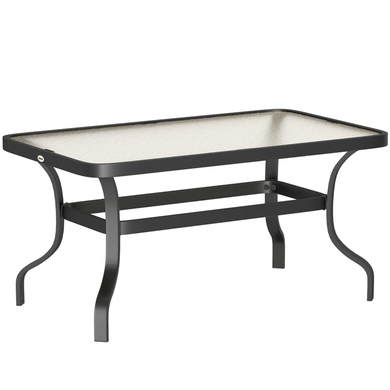 Outsunny Table basse de jardin table d'appoint de patio avec plateau en verre trempé design à ondulations 95 x 55 x 46 cm noir