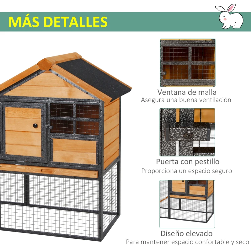 PawHut Coelheira para pequenos animais de estimação de 2 níveis com rampa e bandeja removível 122x63x92 cm madeira e cinza