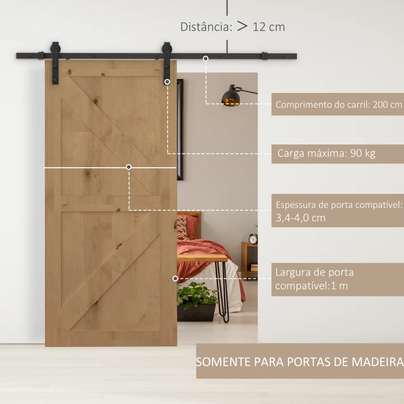 HOMCOM Kit de acessórios para porta de correr deslizante Conjunto de peças de metal Trilhos de rolo de aço carbono