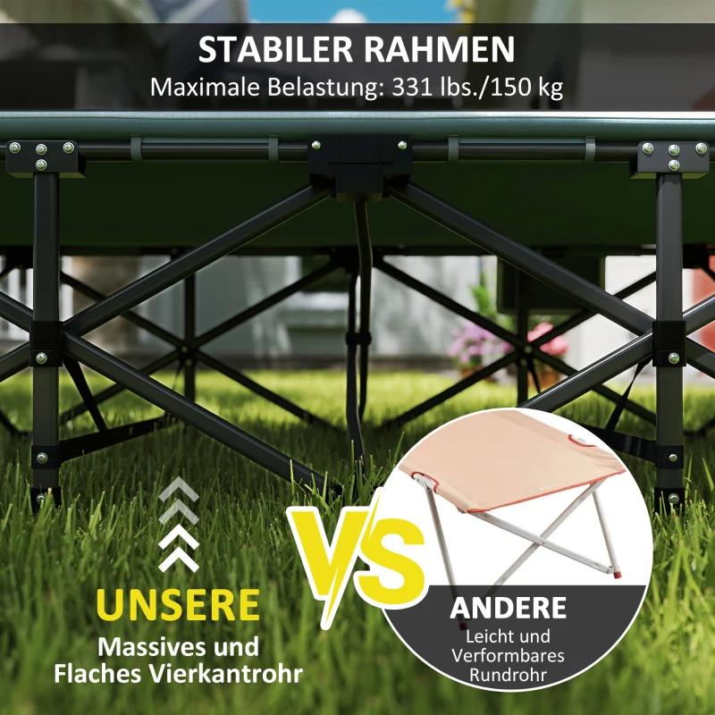 Outsunny Feldbett faltbar Campingbett mit Matratze Kopfkissen Seitentasche 187 x 67 x 37 cm Gästebett bis 150 kg Grau