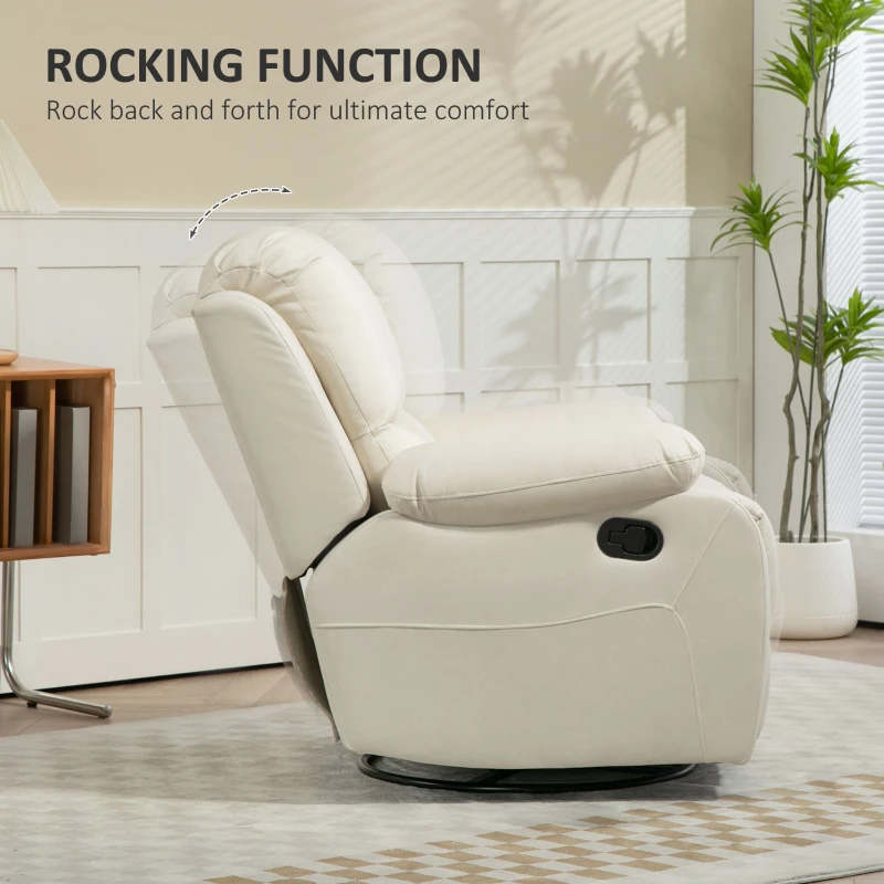 HOMCOM Fotel Relax z regulowanym oparciem i podnóżkiem, obrotowy, do 150 kg, rama stalowa, 93x100x98cm, kolor kremowy