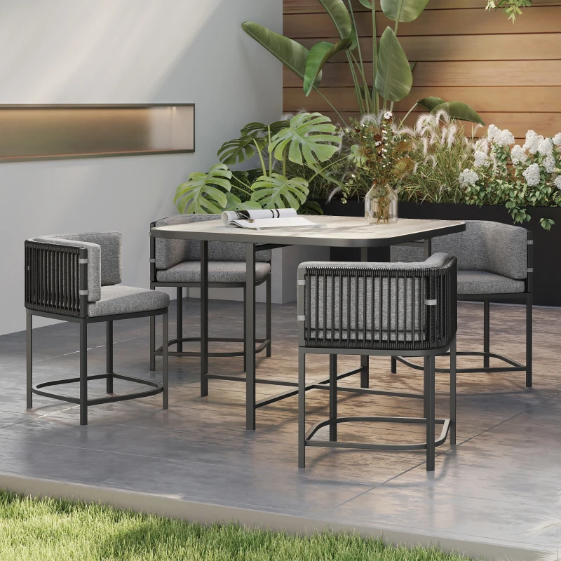 Outsunny 4-Seater Rattan Cube Garden Furniture Set with Cushions - Charcoal Grey