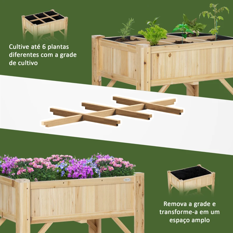 Outsunny Horta Vertical de Madeira 120x60x81cm Mesa de Cultivo com 6 Compartimentos e Prateleira Inferior para Plantas Flores Jardim Terraço Exterior Natural