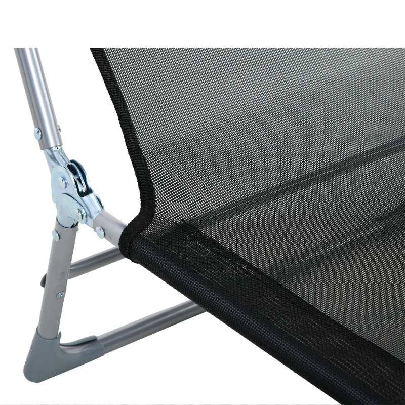 Outsunny Espreguiçadeira dobrável e reclinável de jardim com apoio de cabeça e encosto ajustável em 5 níveis Tecido textilene respirável 182x56x24,5 cm preto