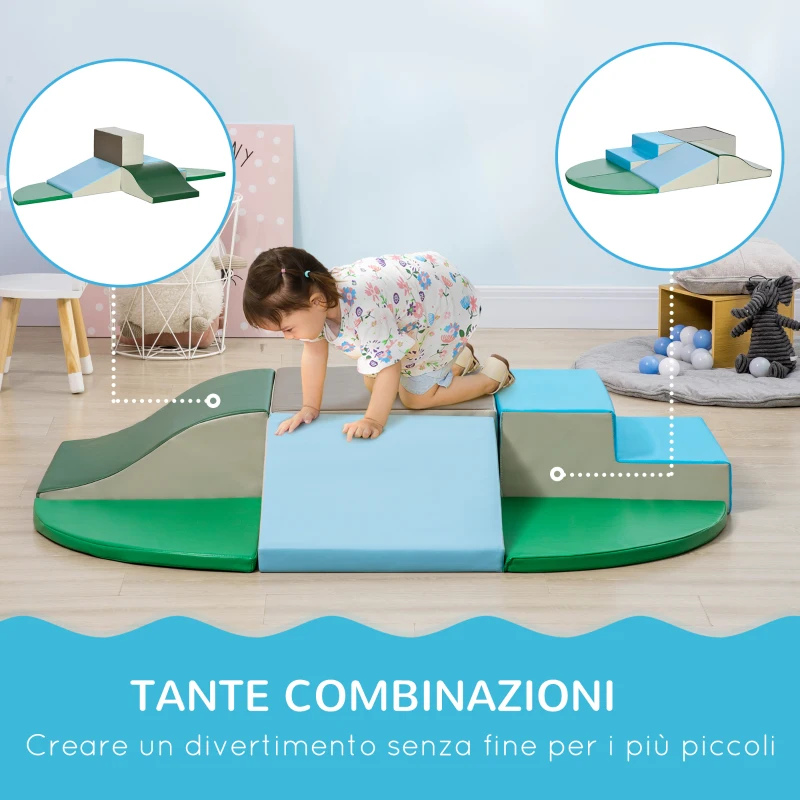 HOMCOM Set Costruzioni Morbide per Bambini 1-3 Anni da 6 Pezzi, in PU ed EPE Multicolore