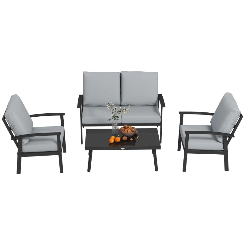 Outsunny Set da Giardino 4 Pezzi con 2 Poltroncine, Divano 2 Posti e Tavolino, in Alluminio e Fibra, Grigio Carbone