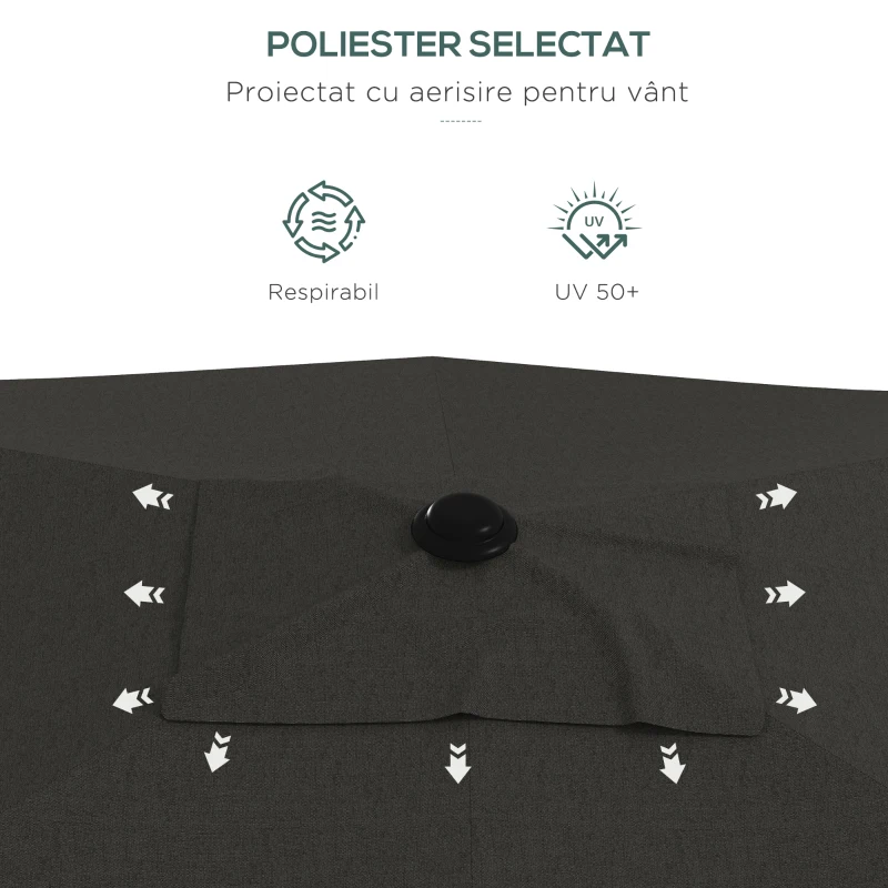 Outsunny Ombrellone da Giardino 2x3m Inclinabile e Apertura a Manovella Grigio