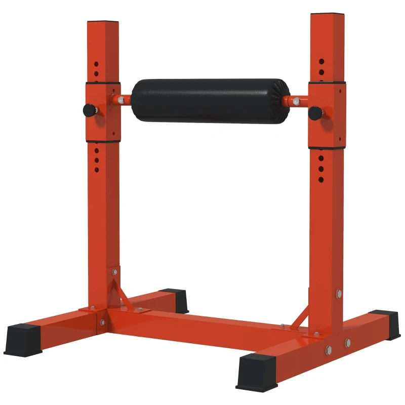 SPORTNOW Bulgarian Split Squat Stand, 12-Level Adjustable Single Leg Squat Machine with Foam Roller and Anti-Slip Pads for Lower Body Strength Training, Red