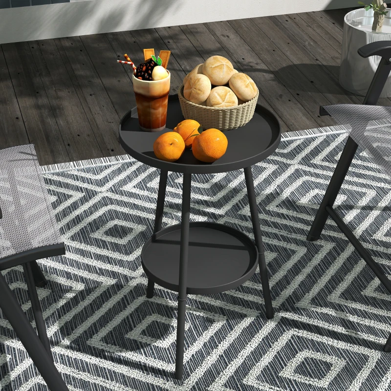Outsunny Petite table d'appoint ronde à 2 niveaux table de jardin pour terrasse salon balcon en métal Ø 32 x 51 cm noir