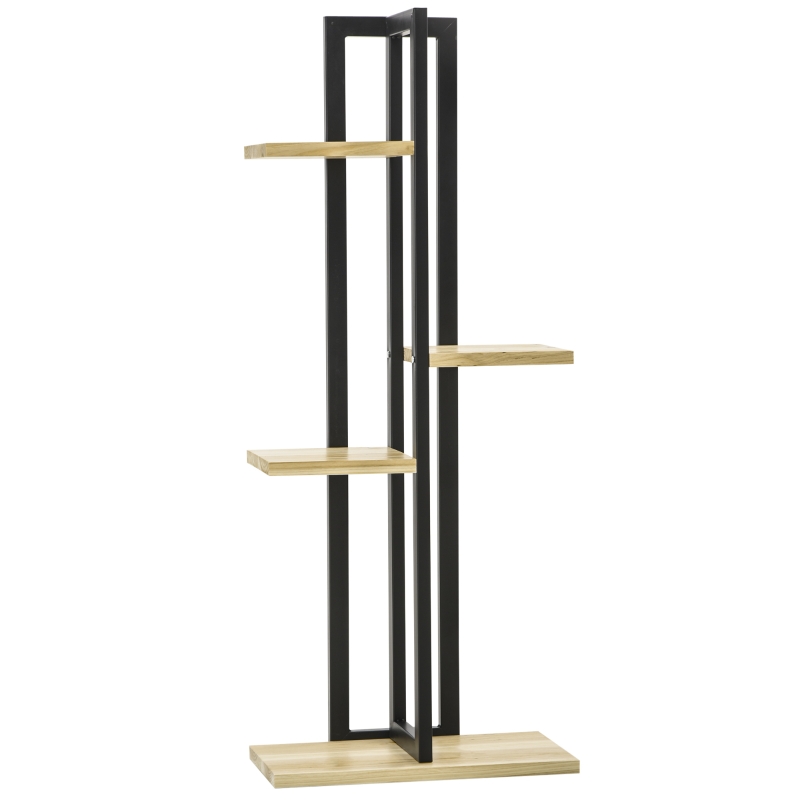 Outsunny Suport pentru Plante cu 4 Etaje din Lemn de Brad și Metal, 45x25x110 cm, Negru