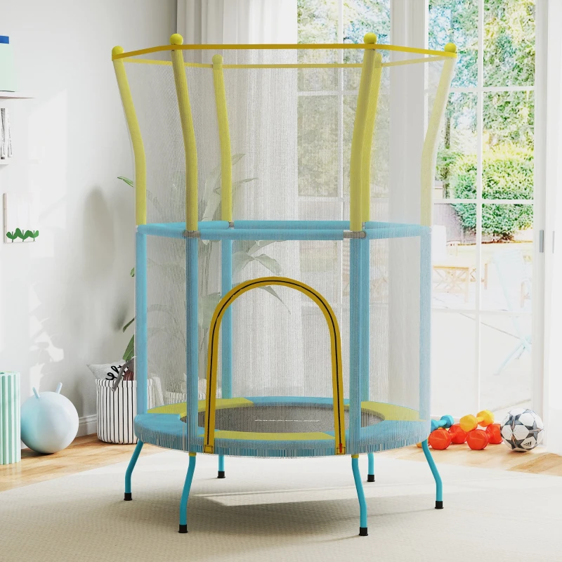 AIYAPLAY Trampolim para Crianças Ø140x190 cm com Rede de Segurança Barras Acolchoadas Carga 45 kg para Interior Multicolor