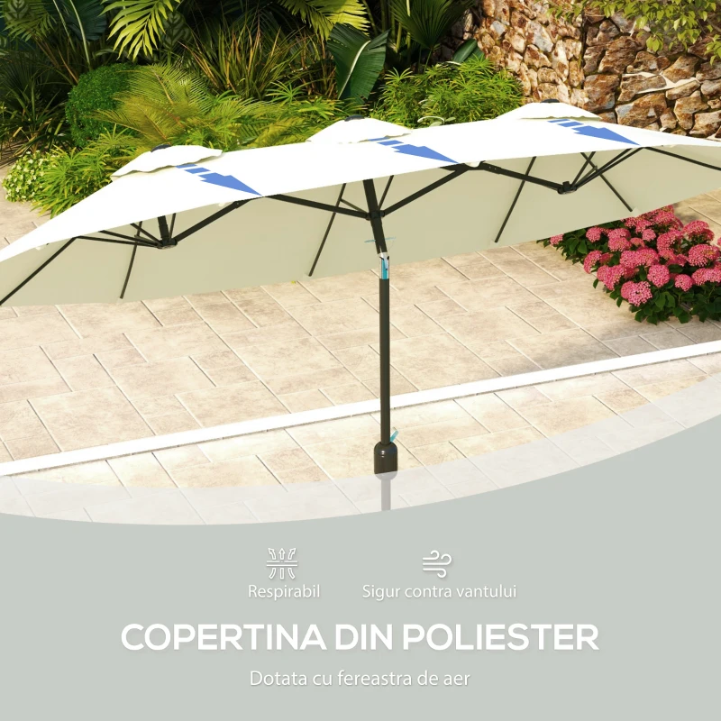 Outsunny Umbrelă de Grădină Dublă Înclinabilă la 45° cu Manivelă si 3 Orificii de Ventilație, 295x152x222 cm, Bej