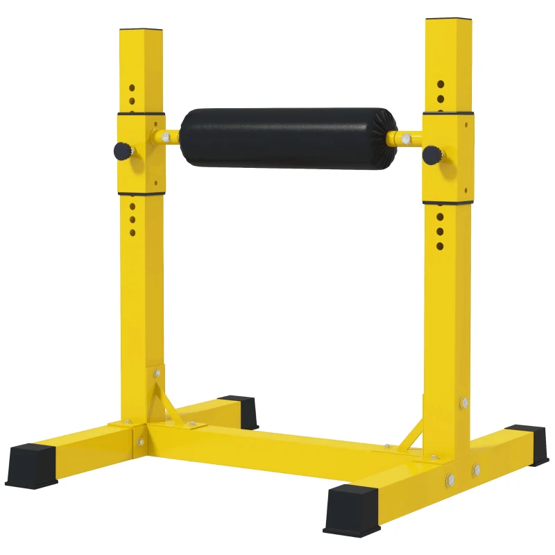 SPORTNOW Bulgarian Split Squat Stand, 12-Level Adjustable Single Leg Squat Machine with Foam Roller and Anti-Slip Pads for Lower Body Strength Training, Yellow