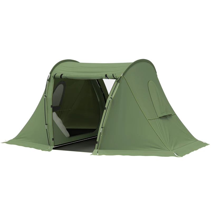 Outsunny 3 Man Camping Tent with Living Area and 2 Bedrooms, 3000mm Waterproof Family Tent with Sewn-in Groundsheet and bag, Portable Dome Shelter  for Hiking, Festival, Backpacking, Green
