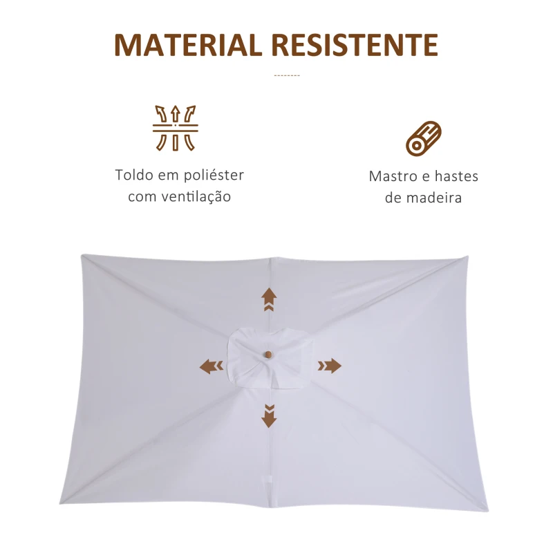 Outsunny Chapéu de Sol de Jardim com Sistema de Poleia Teto Ventilado e Mastro de Madeira para Exterior 2,95x2x2,55m Branco
