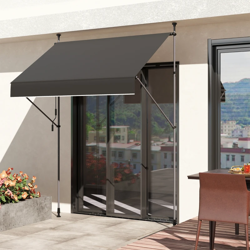 Outsunny Toldo Manual Retrátil 200x120 cm Toldo Exterior Enrolável Altura Ajustável com Manivela 210-310 cm Proteção UV30+  Preto