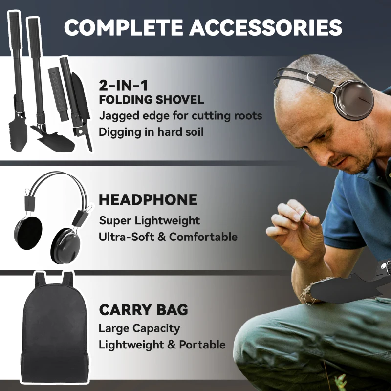 Outsunny Detector de Metale cu Bobină Impermeabilă și 5 Moduri Profesionale, 28x21x48-130 cm, Gri