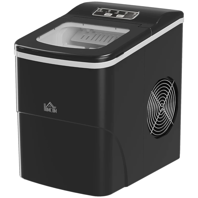 HOMCOM Máquina de gelo Silencioso Potência 120W Capacidade 12kg com Tela LCD Tanque de 1.8L Limpeza automática 31,5x23x32,5 cm preto