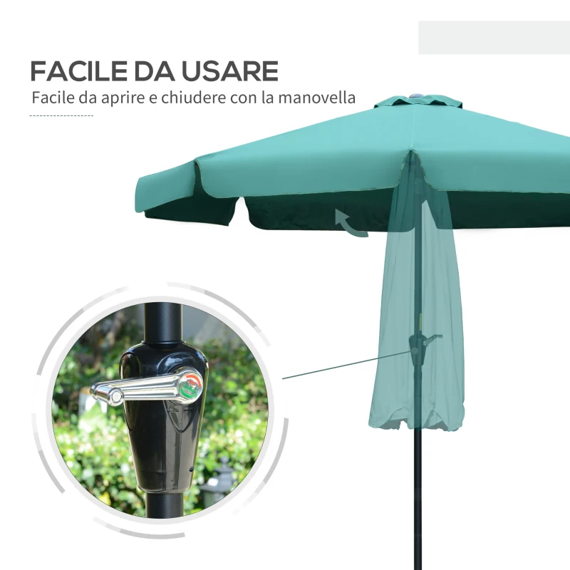 Outsunny Ombrellone Rotondo Inclinabile con Manovella, in Alluminio, Metallo e Poliestere, Ø266x248.5 cm, Verde