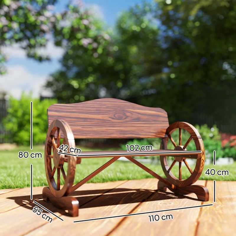 Outsunny Banco de Jardim de Madeira com Apoios de Braço em Forma de Roda Estilo Rústico 110x50x80 cm Nogueira