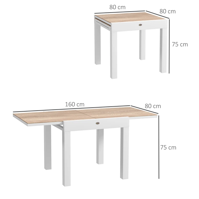 Outsunny Table à manger de jardin extensible pour 6 personnes avec plateau rectangulaire, cadre en aluminium, 60x80x75cm