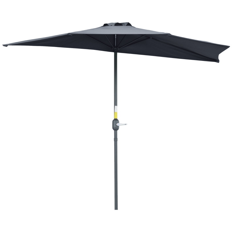 Outsunny Demi-Parasol 2,7 x 1,4 m parasol de balcon avec ouverture fermeture manivelle 5 entretoises, gris