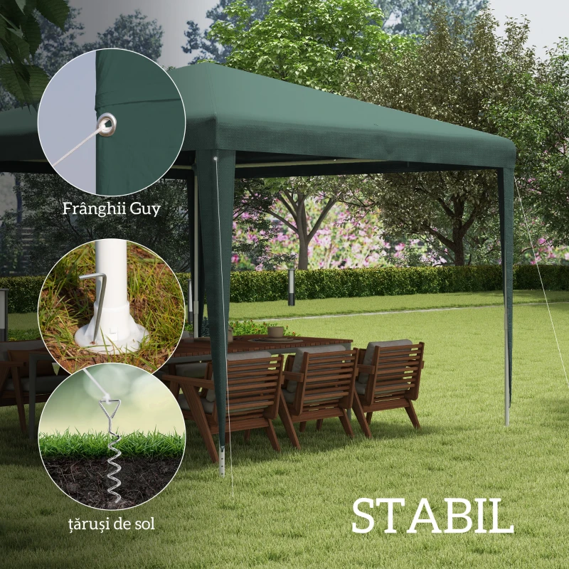 Outsunny Cort de Grădină cu 4 Orificii de Drenaj, Funii și Șuruburi,  293x293 cm, Verde