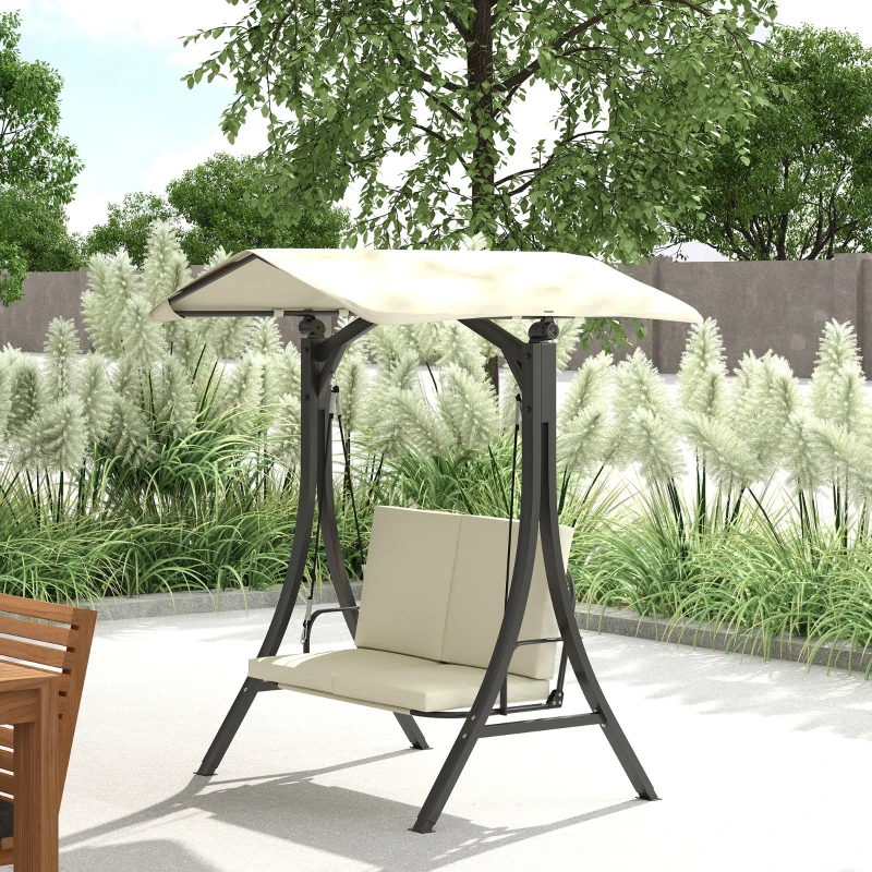 Outsunny Dondolo da Giardino 2 Posti con Tettuccio Regolabile e Cuscini, 150x120x182 cm, Crema