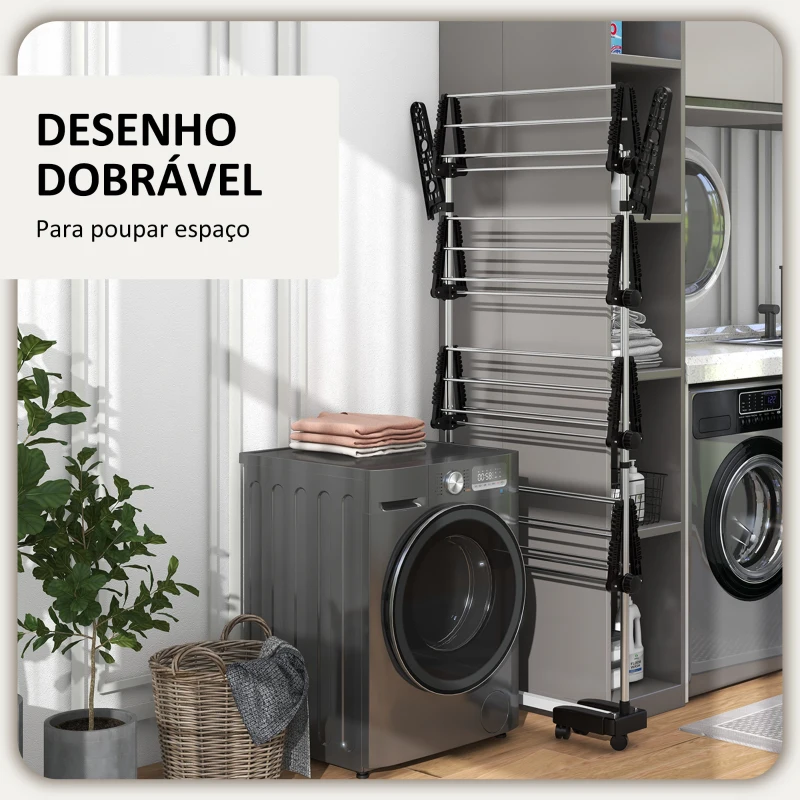 HOMCOM Estendal Vertical Dobrável de 4 Níveis com 6 Rodas 2 Laterais Dobráveis Prateleiras Ajustáveis 142x55x172cm Preto