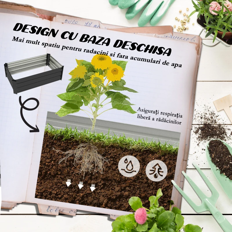Outsunny Set de 2 Paturi Galvanizate Inaltate pentru Gradina