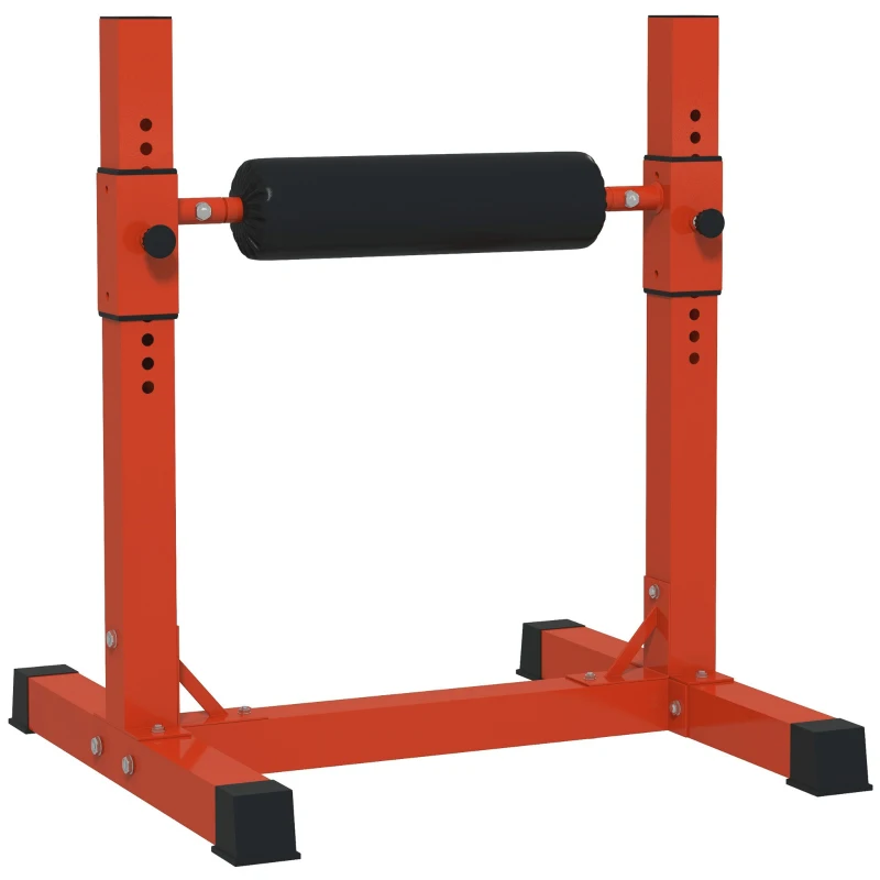 SPORTNOW Bulgarian Split Squat Stand, 12-Level Adjustable Single Leg Squat Machine with Foam Roller and Anti-Slip Pads for Lower Body Strength Training, Red