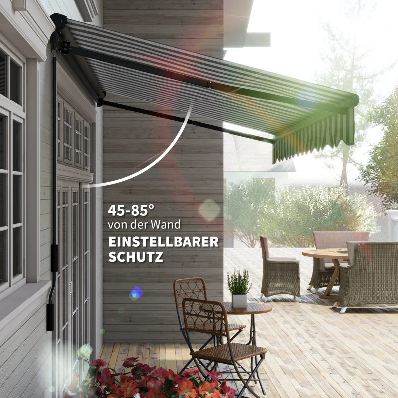 Outsunny Sonnenmarkise Markise Terrassenmarkise, wetterbeständig, 1 Handkurbel, 350 x 250 x 150 cm, Grau + Weiß