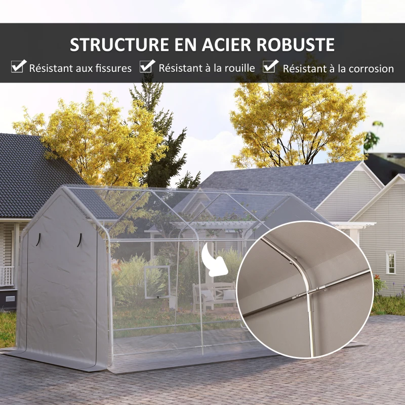 Outsunny Carport tente de garage 3 x 5,2 m, abri voiture extérieur carport pour voiture avec porte enroulable amovible gris