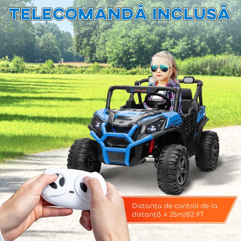 AIYAPLAY Mașinuță Electrică pentru Copii 3-8 Ani cu Telecomandă, Muzică, Faruri, Centură și Claxon, 120x80x75 cm, Albastru(m-8)