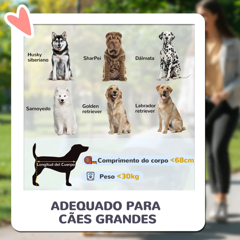 PawHut Carrinho para Cães Dobrável com Rodas Grandes Correias de Segurança Estrutura Amortecedora Almofada Lavável 124x67x100 cm Azul