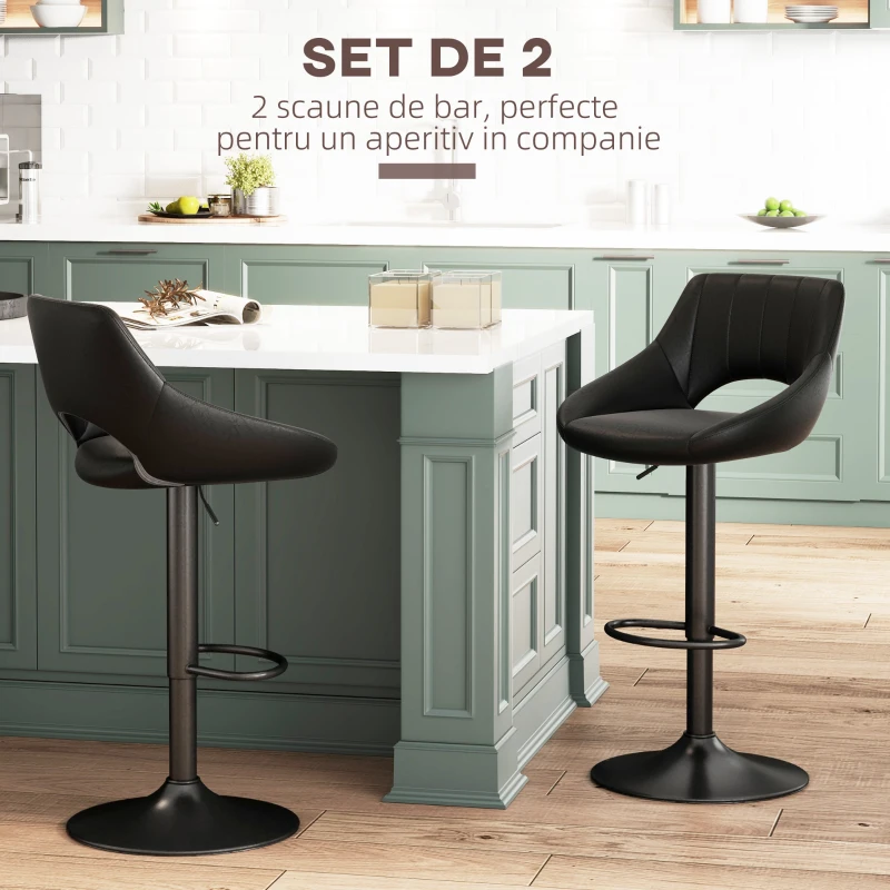 HOMCOM Set de 2 Scaune de Bar cu Înălțime Reglabilă și Suport pentru Picioare, 46x50x85-106 cm, Negru(m-4)