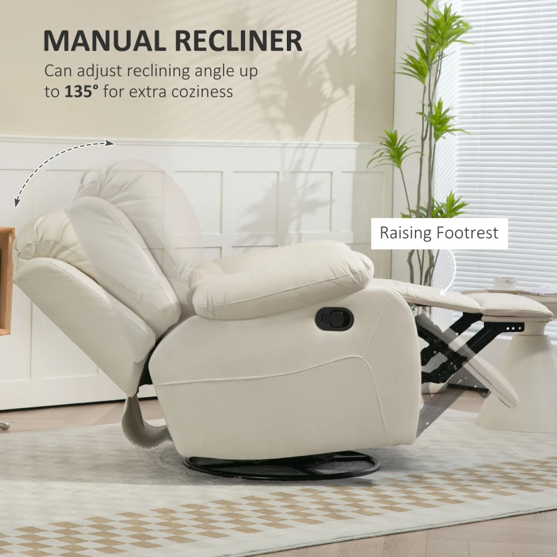 HOMCOM Fotel Relax z regulowanym oparciem i podnóżkiem, obrotowy, do 150 kg, rama stalowa, 93x100x98cm, kolor kremowy