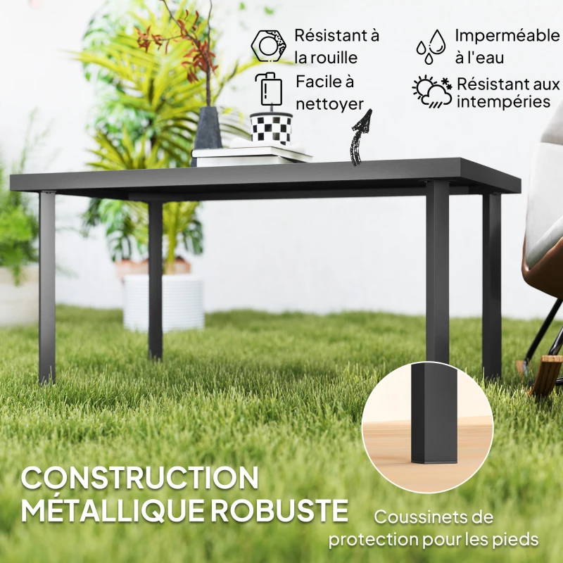 Outsunny Table basse de jardin rectangulaire table d'appoint avec effet grain de bois cadre en métal 95 x 55 x 46 cm noir