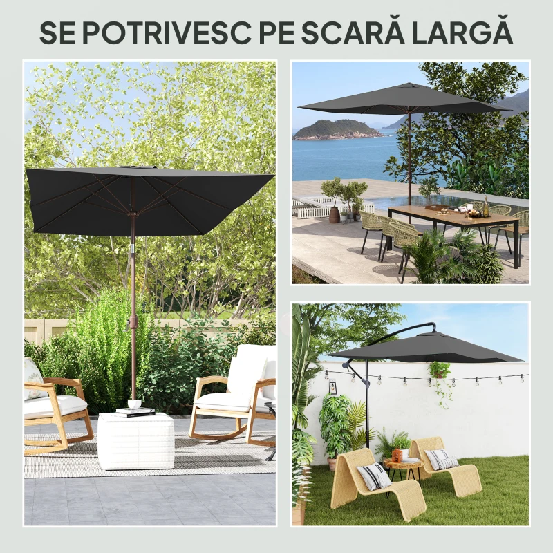 Outsunny Pânză de Schimb pentru Umbrelă Dreptunghiulară 3x2 m cu 6 Spițe, Poliester Anti-UV 50+, Gri