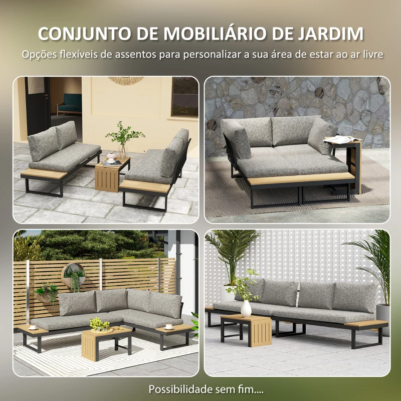 Outsunny Conjunto de Jardim de 3 Peças Móveis de Exterior com 2 Sofás de 2 Lugares e Mesa de Centro Versátil Conjunto de Sofá de Exterior  Cinza
