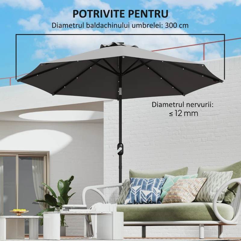 Outsunny Copertină de Rezervă pentru Umbrelă cu Ventilație în Partea Superioară, 295 cm, Gri